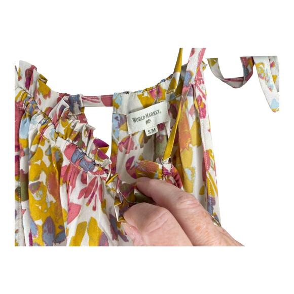 World Market Sleeveless Tie-Neck Flowing Maxi Floral Dress Size S/M - Picture 5 of 5